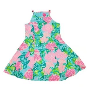 Lilly Pulitzer Fernanda Blue Ibiza Pineapple Shake Dress 12 EUC Lined+Bra Pads - Picture 1 of 13