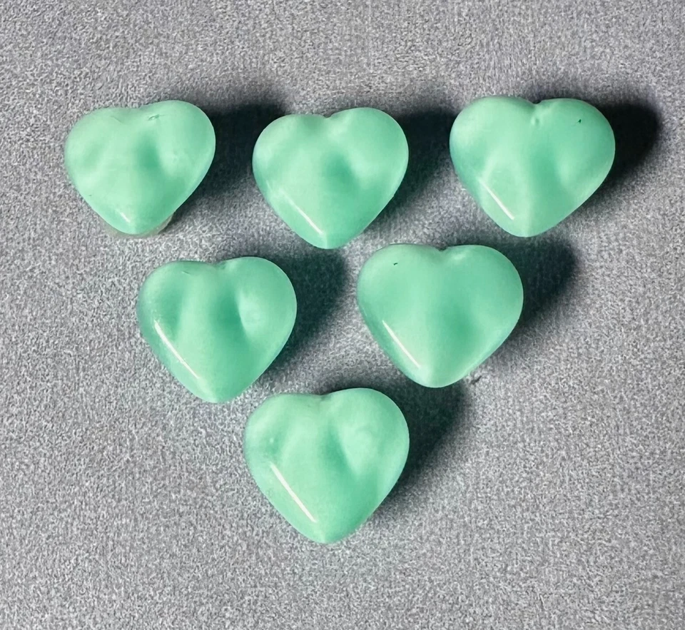 (6) Small Vintage Turquoise Moonglow Glass Heart-Shaped Buttons - Image 1 of 1