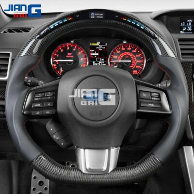 LED Carbon Fiber Steering Wheel Fit SUBARU STI WRX S209 2015-2020 Black Leather - Image 1 of 4
