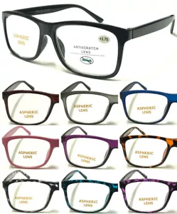 Big Lens Simple Plain Plastic Reading Glasses/Comfort Designed Square Frame R140 - Picture 1 of 19