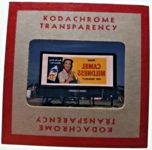 Kodachrome Red Border Slide | *1949* CAMEL CIGARETTES GIRL Billboard Sign Ad - Picture 1 of 3