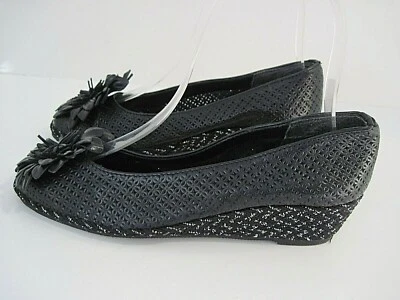 Sesto Meucci Mae Black Perforated Leather Demi Wedge Pump Yute 4 1/2 M SOLD OUT - Image 1 of 4