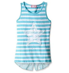 Dream Star - Girls' Yarn Dye Striped Top W/ Lace Applique Star - Aqua Size 7-16 - Picture 1 of 1