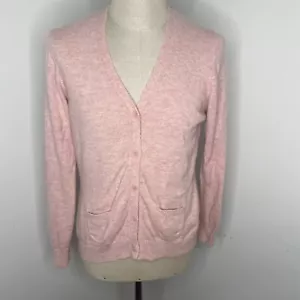 LL Bean Pink Lambs Wool Cardigan Sweater Women's L Button Front Pockets - Picture 1 of 10