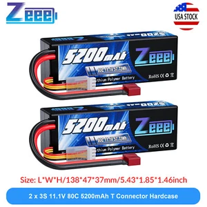 2x Zeee 11.1V 80C 5200mAh 3S LiPo Battery T Plug for RC Car Truck Heli Airplane - Picture 1 of 6