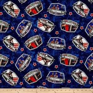 Patriotic Fabric - Saturday Evening Post Military Medallion Blue - Springs YARD - Picture 1 of 1