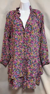 Rebecca Taylor Silk Floral Ruffle Collar Long Sleeve Dress Sz 4 Tie Waist - Picture 1 of 12