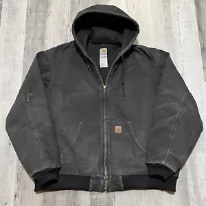 VTG Carhartt J130 Sun Faded Black Canvas Hooded Work Wear Y2K Mens Jacket - Picture 1 of 5