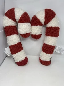 2 Christmas Candy Cane Throw Pillows Winter 18” tall fleece kirklands NWT xmas - Picture 1 of 9