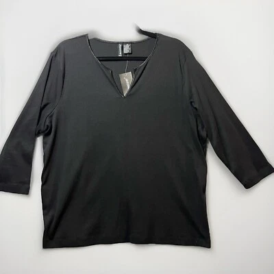 Blusa feminina Jason Maxwell top 2X preta com nervuras manga 3/4 - Imagem 1 de 4