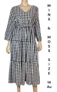 π» MINX & MOSS SIZE 14 AU BLACK WHITE GINGHAM RUFFLE MIDI DRESS NWOT - Foto 1 di 11
