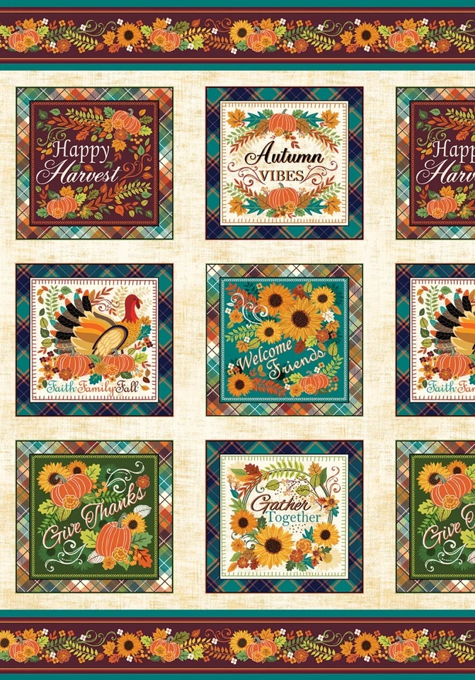 Gather Together Thanksgiving/Fall Quilt Fabric Panel Benartex 24x42 - Image 1 of 1