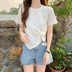 Ins Style Pure Short Sleeved Top Round Neck Women's Solid T-shirt   Streetwear