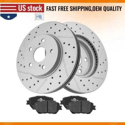 For 2002 2003 2004 Toyota Camry Front Drilled Brake Disc Rotors Ceramic Pads Set - Image 1 of 4