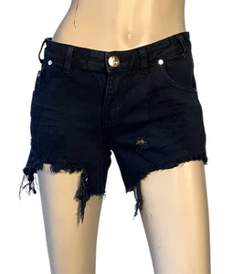 🌻 ONE BY ONE TEASPOON X TRASHED FREE BIRDS  BLACK DEMIN JEAN SHORTS SIZE 26/8AU - Bild 1 von 12