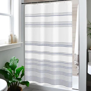Small Stall Shower Curtain 48x72 inches Navy Blue and White Modern Farmhouse ... - Picture 1 of 8
