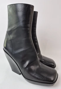 Khaite Women's Black Morgan Leather Ankle Wedge Boots Size 40 - Picture 1 of 7