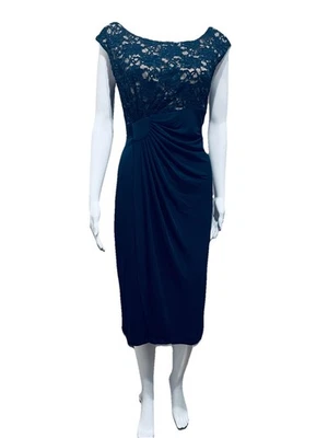 Vestido Vaina Connected Apparel Talla 10 Azul Marino Brillante Envoltura Lateral Busto Elástico 40" Foto 1 de 4