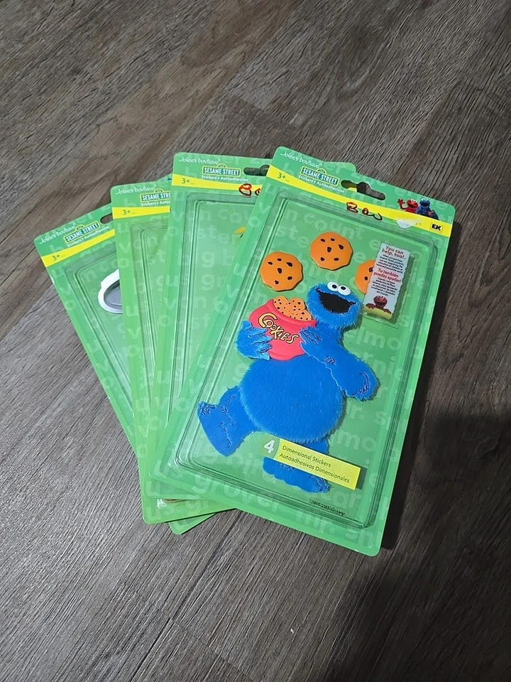¡GRANDE! JUEGO DE 4 PEGATINAS GRANDES JOLEE'S 3D. BIG BIRD, COOKIE MONSTER, GROVER, OSCAR Foto 1 de 4