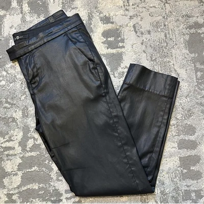 7 For All Mankind Pants Womens 27 Black Coated Faux Leather Tapered Ankle Slim - Image 1 of 4