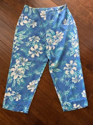 David Brooks Ladies Cropped Pants Tropical Blue Green Floral Size 8 - Image 1 of 4