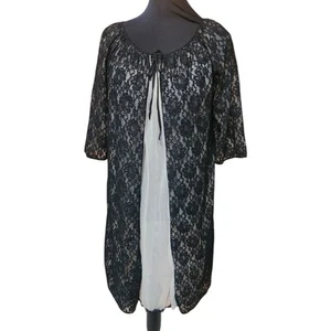 Vintage Beeline Fashions Negligee 2 Piece Nude and Black Lace Small - Picture 1 of 20
