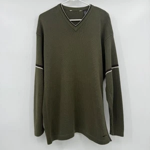 Quiksilver Sweater Men XL Green Ribbed Knit V Neck Y2K 90s Pullover Heavyweight - Picture 1 of 12