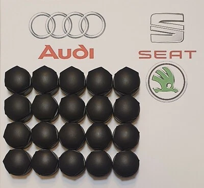 Tappi NERI ORIGINALI AUDI SEAT SKODA  copriBULLONI RUOTE Chiave 17 KIT A. 16+4 - Immagine 1 di 3