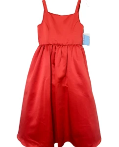 David's Bridal Girls Maxi Dress Size 8 Special Occasions Red Crimson Satin NWT's - Picture 1 of 16
