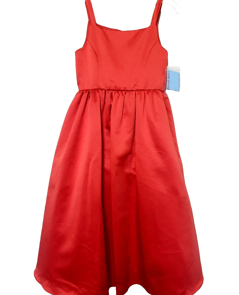 Maxi Vestido David's Nupcial Niñas Talla 8 Ocasiones Especiales Rojo Carmesí Satinado Nuevo con Etiquetas Foto 1 de 4