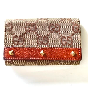 Gucci GG Canvas Leather Hooks Key Case stud Authentic - Picture 1 of 14