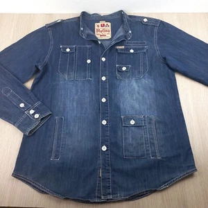 Denim Shirt Men's Size L Fly Guy Americana Slim Fit Long Sleeve Blue Buttons - Picture 1 of 9