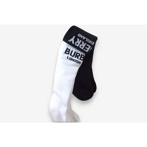 Burberry Logo Intarsia Technical Cotton Two-Piece Sock Set Size 27-29 Monochrome - Picture 1 of 6