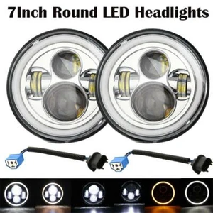 2X 7 INCH LED ROUND LIGHTS W/ ANGEL EYE FOR LAND ROVER 90/110 TDI HEADLIGHT - Picture 1 of 12