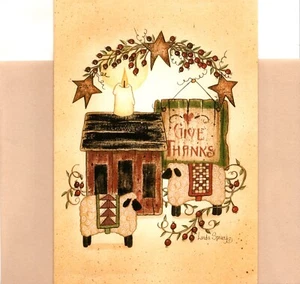 Thank You Give Thanks Folk Sheep Lamb Wool Linda Spivey Greeting Card - Picture 1 of 3
