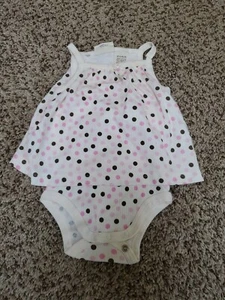 Girl's 0-3 month summer dress romper pink polka dots ribbed - Picture 1 of 1