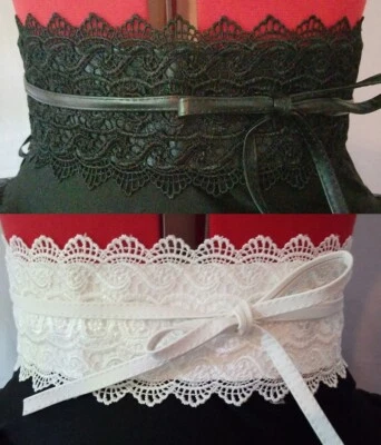 Lace Belt Faux Leather Black White Gothic Lolita - Image 1 of 4