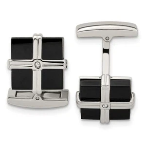 Stainless Steel Black CZ Square Cufflinks Set for Men - Picture 1 of 6