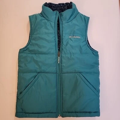 Columbia Chaleco Chaqueta Niñas M 10 12 Teal Puffer Azteca Polar Reversible Juvenil Foto 1 de 4
