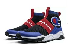 red and blue champion shoes
