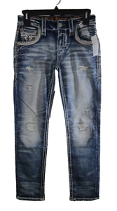 NWT Rock Revival Mens Macklin Slim Straight Stretch Jeans 30x32 Medium Wash $174 - Picture 1 of 3