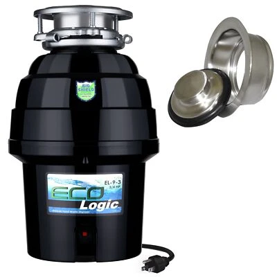 Eco Logic 3/4 HP Kitchen Garbage Disposal, Brushed Nickel Sink Flange & Stopper - Image 1 of 4
