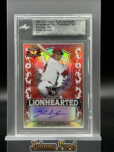 Leaf Valiant Nolan Gorman 2021 corazón de león rojo prismático 1/1 preproducción automática - Imagen 1 de 2