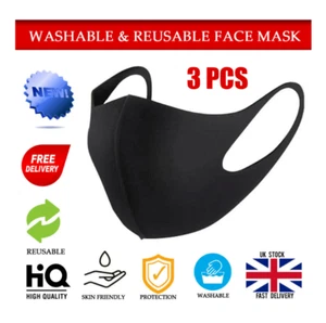 3 Stück Wiederverwendbare Gesichtsmaske Anti Atmungsaktiv Sport Mund Gesichtsmasken Waschbar UK Lager - Bild 1 von 7