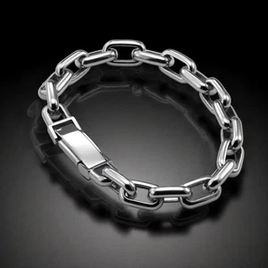 Cable Style Chain Solid PT950 Length 21 CM Mens Platinum Bracelet Width 4 MM - Picture 1 of 17