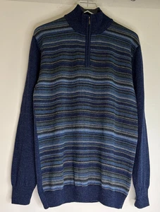 Maglione uomo puro alpaca taglia large 100% lana alpaca bambino 1/4 zip blu righe Perù - Foto 1 di 10
