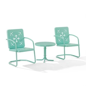Crosley Furniture Azalea 3Pc Retro Outdoor 2 Chair & Table Set in Aqua Gloss - Picture 1 of 11