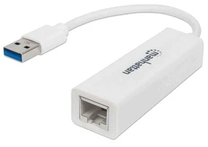 Manhattan USB-A Gigabit Network Adapter, White, 10/100/1000 Mbps Network, USB 3. - Afbeelding 1 van 8