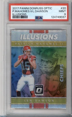 2017 Donruss Optic Illusions 20 Len Dawson Patrick Mahomes RC Rookie PSA 9  - Image 1 of 2
