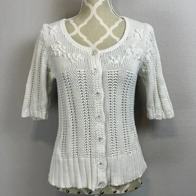 April Cornell Crochet Knit Cardigan Sweater Floral Button Up Small S Foto 1 de 4